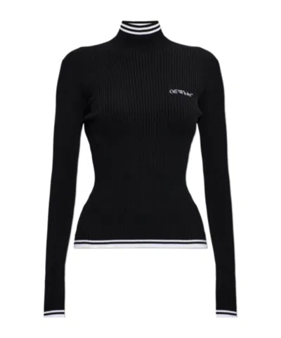 Off-white Long-sleeve High-neck Knit Top In Black