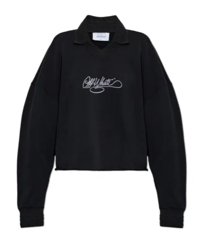 Off-white Logo-embroidered Polo-collar Sweater In Multi