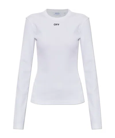 Off-white Logo-embroidered Ribbed Top In White