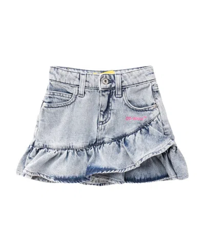 Off-white Lotus Leaf Edge Denim Skirt In Gray