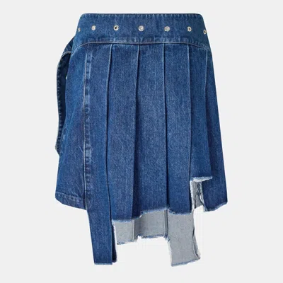 Off-white Low Waist Denim Pleated Skirt In Blue