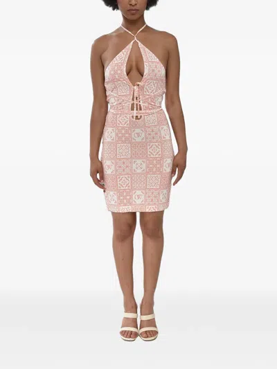 Off-white Maiolica Lace-up Mini Dress In Pink