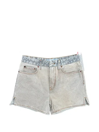 Off-white Marbled-effect Denim Shorts In Pattern