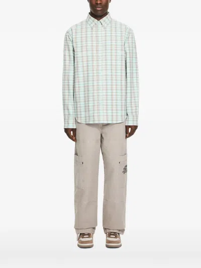 Off-white Check Cotton Flannel Shirt Button Down Collar In Green