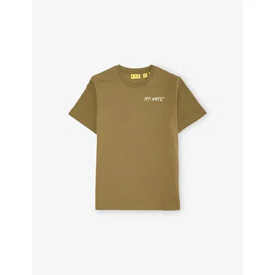 Off-white Kids' Martini Olive Arrow Sketch Cotton-jersey T-shirt 6-12 In Green