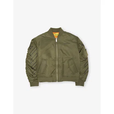 Off-white Kids' Martini Olive Bookish Diag Shell Bomber Jacket 6- In Green