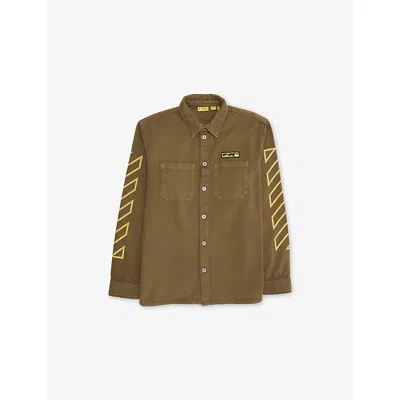 Off-white Kids' Martini Olive Logo-patch Long-sleeve Cotton Shirt 10-12+ Years In Green