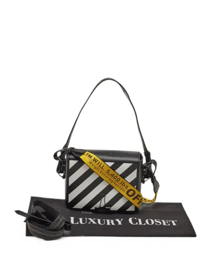 Pre-owned Off-white Medium Binder Clip Diagonal-print Shoulder Bag In Black