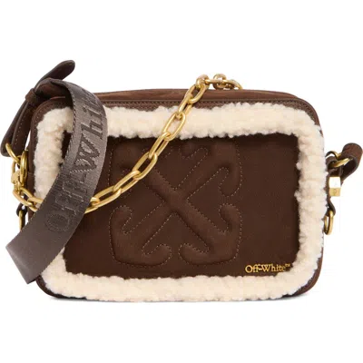 Off-white Medium Faux Shearling Trim Leather Camera Bag In Brown