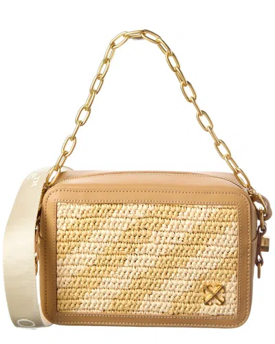 Off-white ™ Medium Straw & Leather Camera Bag In Brown