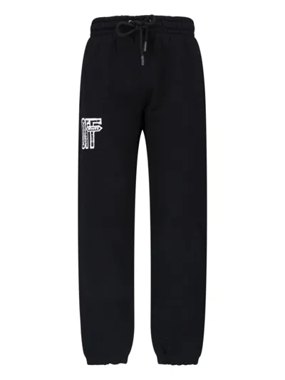 Off-white Motion Arrow Cuffed Logo-print Track Pants In Black