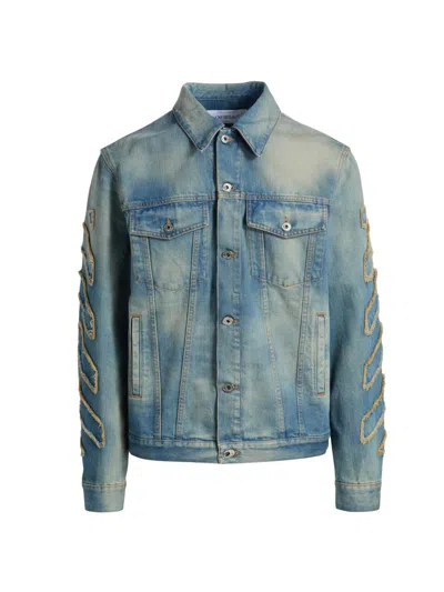 OFF-WHITE MEN'S DIAG RAW PATCH SKATE DENIM JACKET