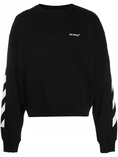 Off-white Men's Fw22 Stripe Logo Printing Round Neck Long Sleeves Loose Fit Autumn In Black