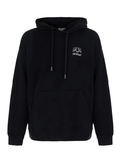Off-white Men's Logo Print Hoodie With Back Patch, Drawstring Hood And Long Sleeves In Black
