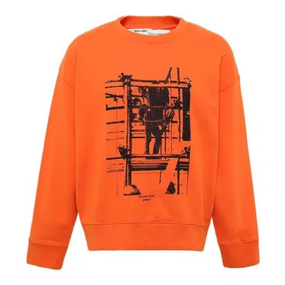 Off-white Men's  Arrow Pattern Printing Round Neck Long Sleeves Orange