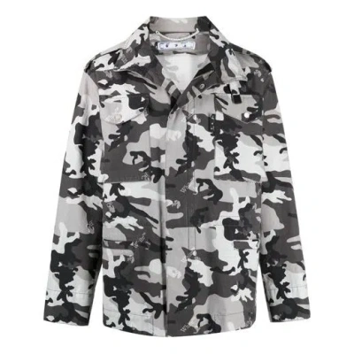 Off-white Men's Ss21 Logo Camouflage Jacket Slim Fit Gray In Black
