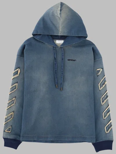 Off-white Men's Sweater T-shirt In Size L With Diagonal Tag Design In Blue