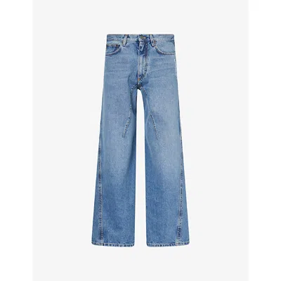 Off-white Mens  Twisted Flared-leg Denim Jeans In Blue