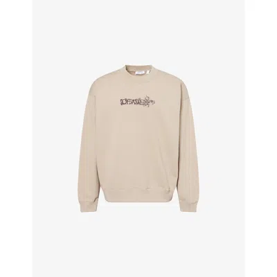 Off-white Mens Fade Out Stone Heraldic Arrows Crewneck Cotton Sweatshirt In Neutral