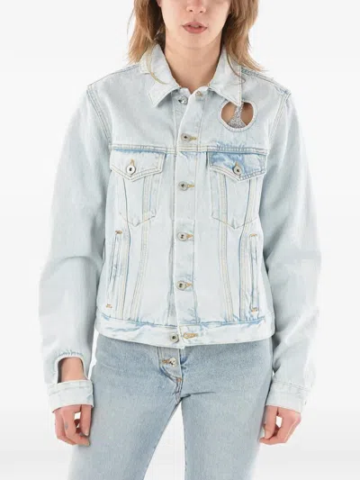 Off-white Meteor Cut-out Denim Jacket In Blue