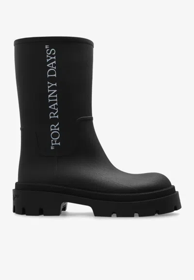 Off-white Mid-calf Logo Rain Boots In Black