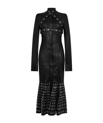 Off-white Eyelet-embellished Leather Midi Dress In Black