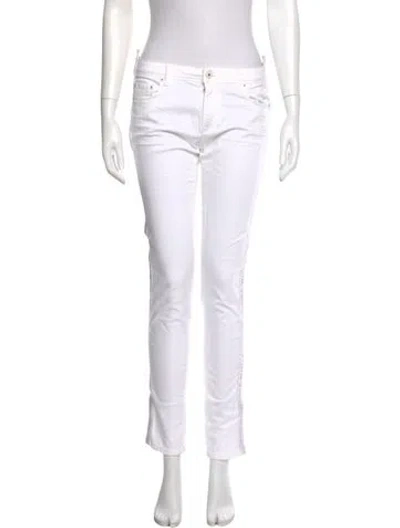 Pre-owned Off-white Mid-rise Skinny Leg Jeans In White