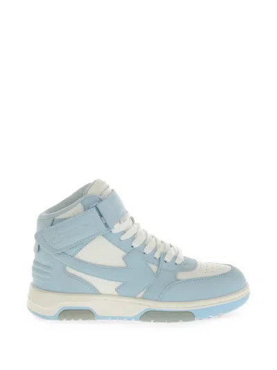 Off-white Mid-top Out Of Office Leather Sneakers With Touch-strap Closure In Blue