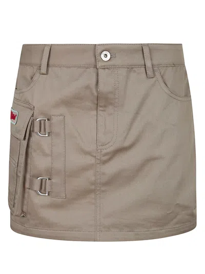 Off-white Military-inspired Cotton Mini Skirt With Side Pocket In Brown