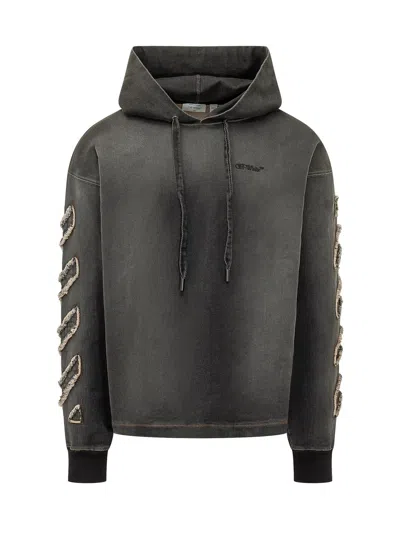 Off-white Mini Sweatshirt With Cap And Applied Details On Sleeves In Gray