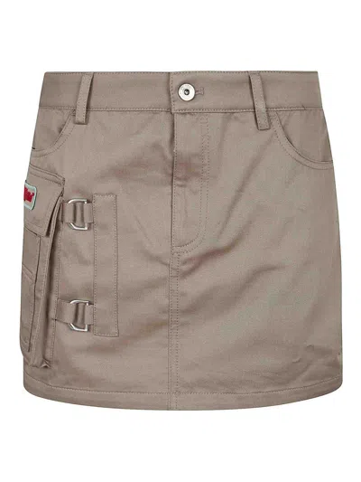 Off-white Co Gab Pocket Mini Skirt Fungi In Brown