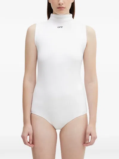 Off-white Mock-neck Logo-detail Bodysuit In White