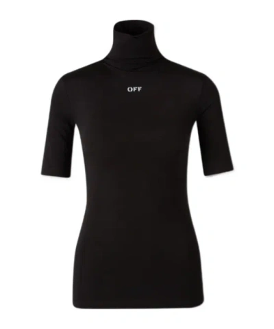 Off-white Logo-print High-neck T-shirt In Black