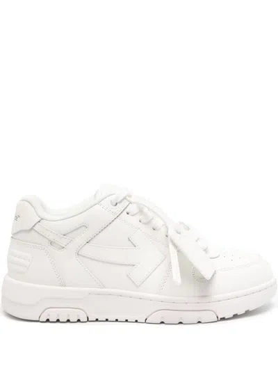 Off-white Monochromatic Leather Low-top Sneakers With Distinctive Arrow Overlay In White