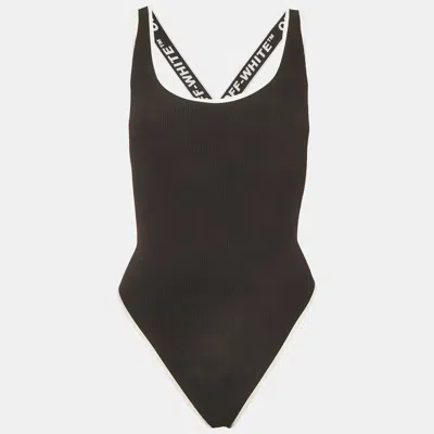 Pre-owned Off-white Monochrome Nylon Blend Contrasting Trim Detail Swimsuit L In Black