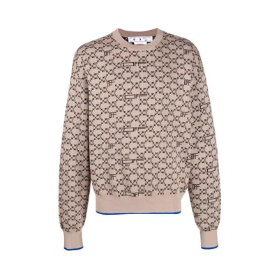 Pre-owned Off-white Monogram Allover Knit Crewneck 'camel/black' | Tan | Men's Size L