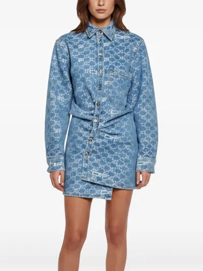 Pre-owned Off-white Monogram Jacquard Twist-front Mini Dress In Blue