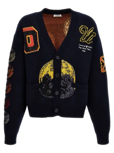 Off-white Moon Phase Canvas Cardigan In Black