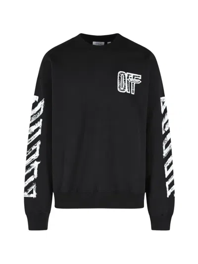 Off-white Motion Arrow Cotton Sweatshirt Crew Neck In Black