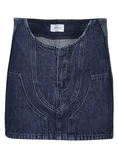Off-white Motorcycle Hole Cotton Denim Mini Skirt In Transparent