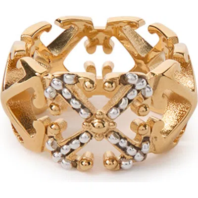 Off-white Multi Arrow Ring With Studs And Rhinestone In Gold