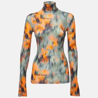 Pre-owned Off-white Multicolor Chine Flower Print Jersey Turtleneck Top S