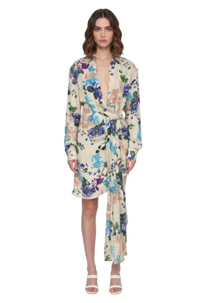 Off-white Multicolor Floral V Neck Mini Dress