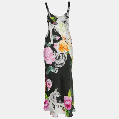 Pre-owned Off-white Multicolour Floral Print Silk Strappy Midi Dress S