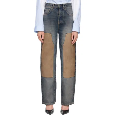 Off-white Navy & Brown Corduroy Patch Balloon Jeans In Multi
