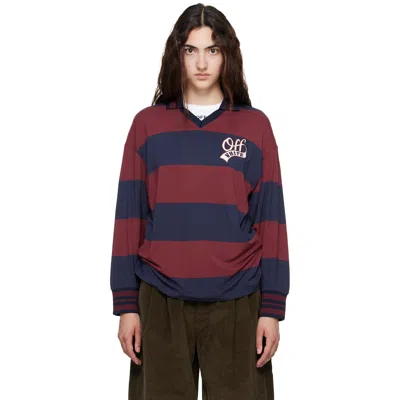 Off-white Navy & Burgundy Striped Interlock L/s Polo In Multi