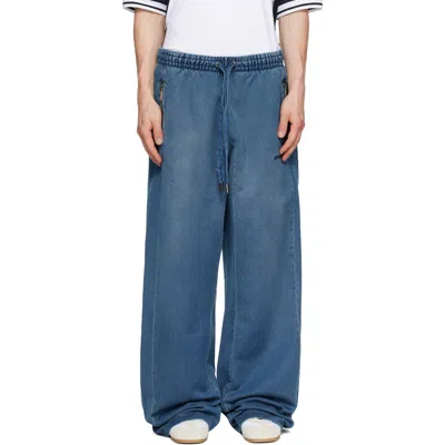 Off-white Navy Distress Diag Slouchy Highlighted Sweatpants In Blue