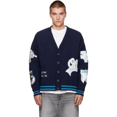 Off-white Navy Og Patches Varsity Knit Cardigan In Blue