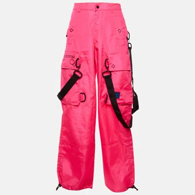 Pre-owned Off-white Neon Pink/black Synthetic Wide Leg Cargo Trousers S