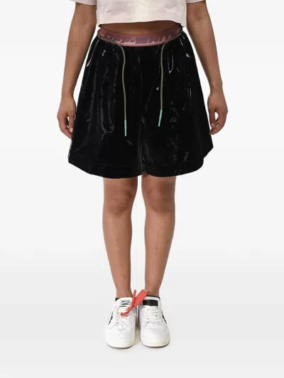 Off-white Nylon Shorts Velvet With Logo Elastic Waistband In Black
